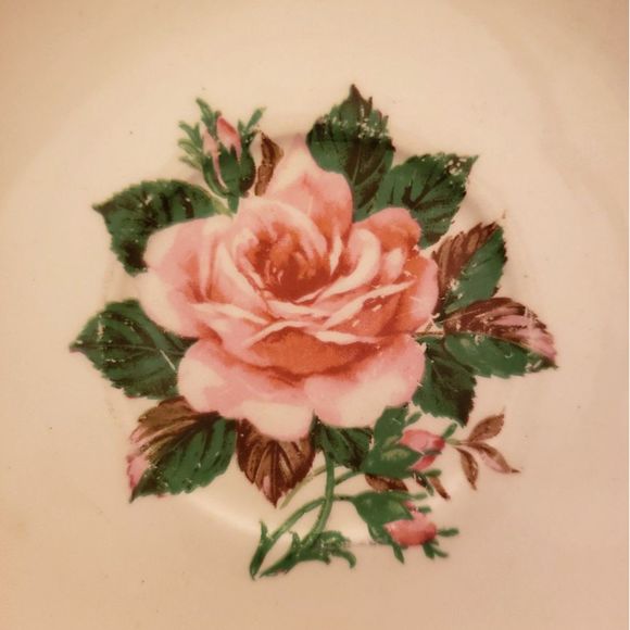 American Rose Cups Saucers Paden City Pottery Pink Roses Gold Vintage 4 sets - Picture 7 of 16